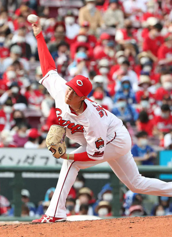 【画像・写真】広島・森下「遅くなってすみません」1カ月ぶり美酒の4勝目　無死満塁斬りで苦手中日に7回無失点