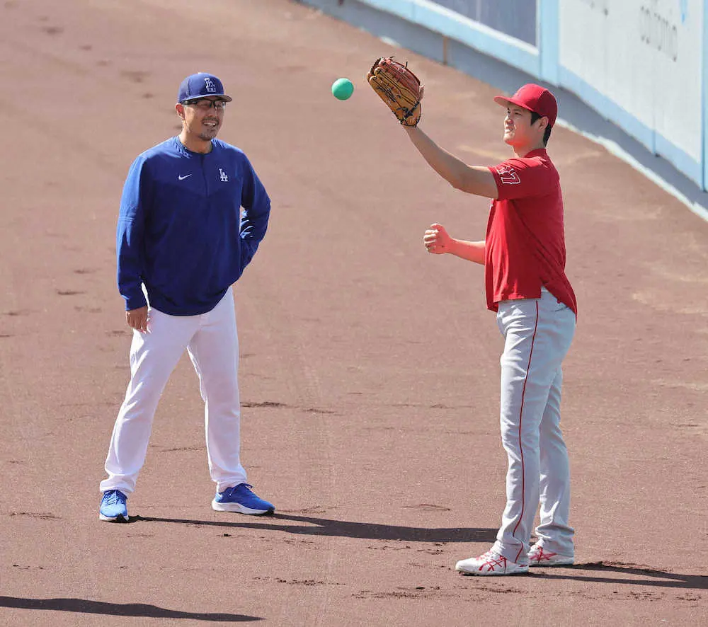 【画像・写真】エンゼルス・大谷　次回登板は17日マリナーズ戦　元日本ハムコーチ・吉井氏と再会も