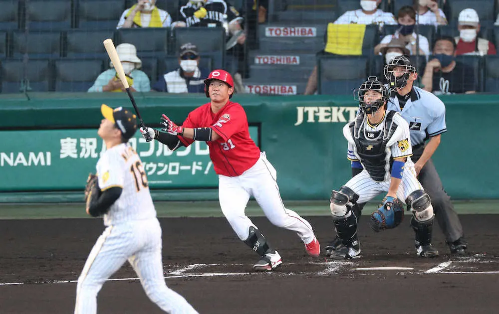 【画像・写真】広島・坂倉　先制8号2ランで20試合連続安打　球団では西川以来9人目、秋山と強力クリーンアップ形成へ
