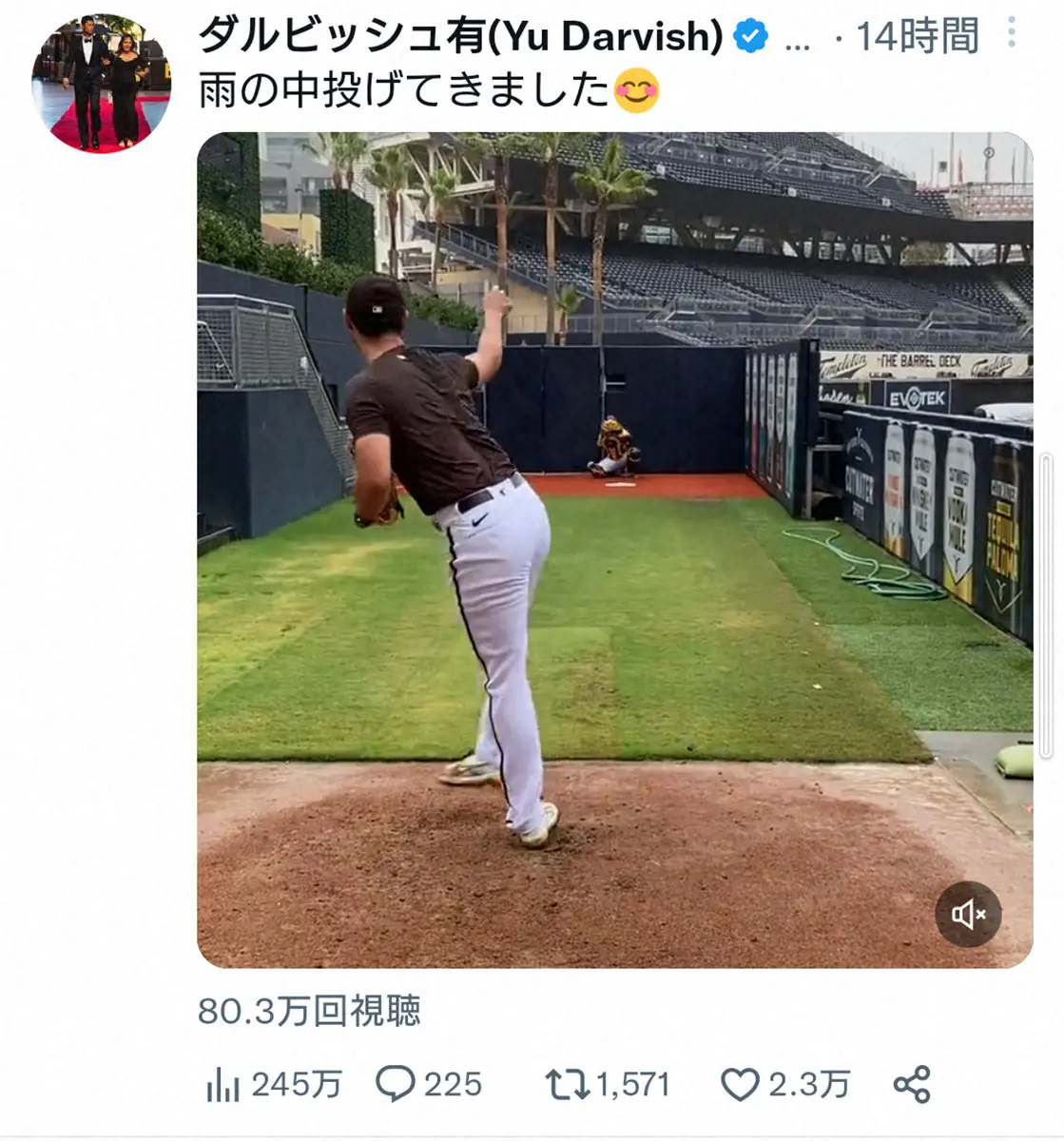 【画像・写真】パドレス・ダルビッシュ　WBCへ調整順調「雨の中、投げてきました」