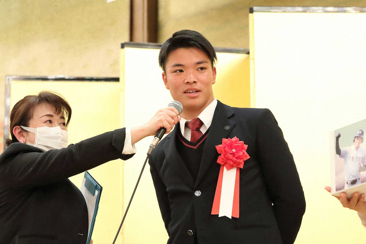 【画像・写真】京都ポニーOB　ヤクルト・ドラ2西村　「全国に名を広められるよう、頑張ってきます」壮行会で決意表明