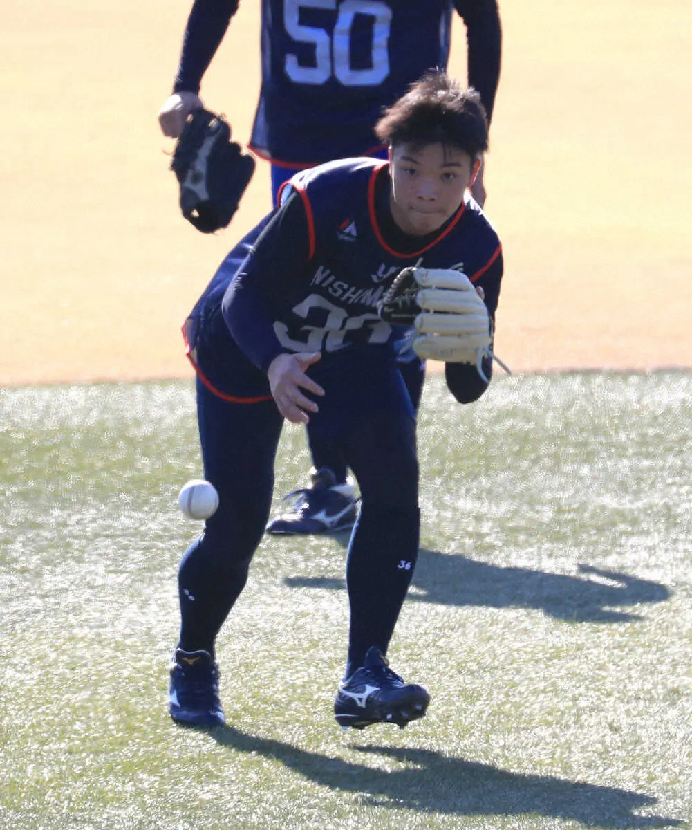 【画像・写真】ヤクルト2位・西村「捕りやすい」　“坂本グラブ”で内野守備向上へ