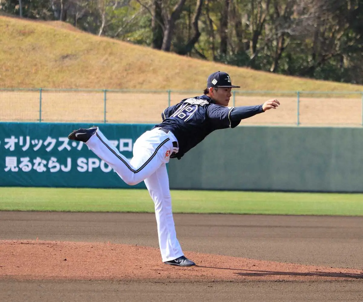 【画像・写真】オリックス・山本、新フォームで最速156キロマーク　侍3投手が実戦形式の打撃練習に登板