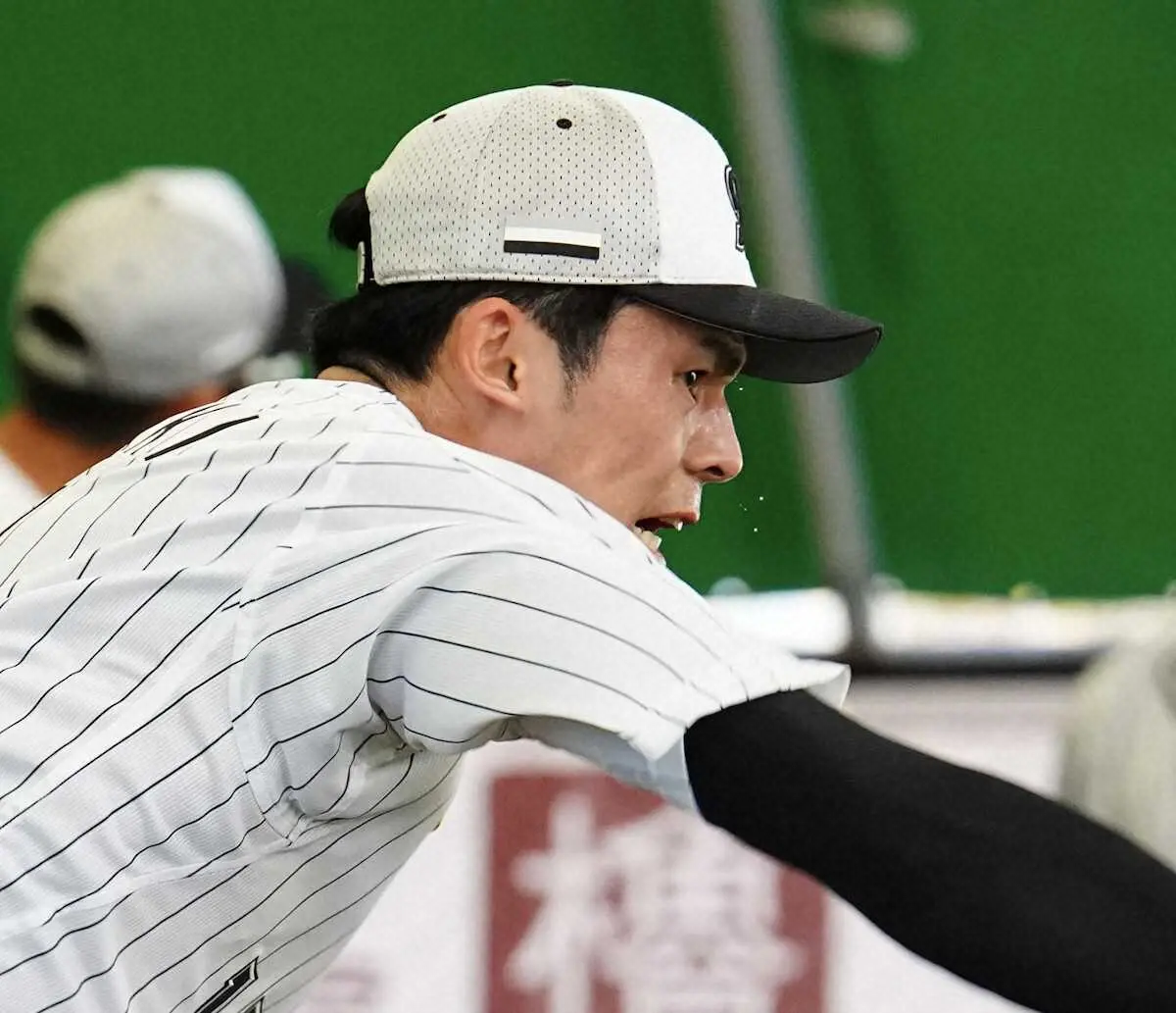 【画像・写真】汗を飛ばしブルペンで投げ込む佐々木朗（撮影・長久保　豊）