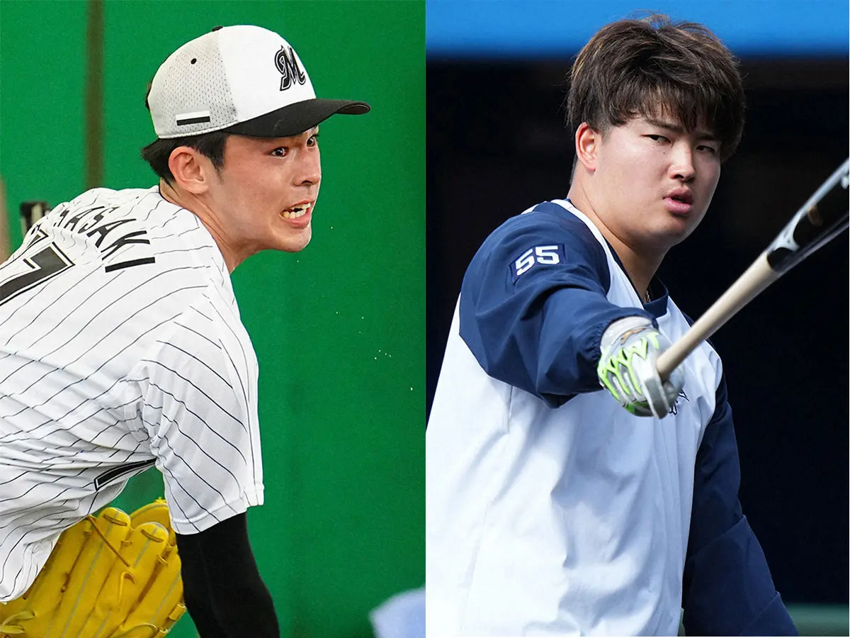 【画像・写真】ロッテ・佐々木朗（左）とヤクルト・村上