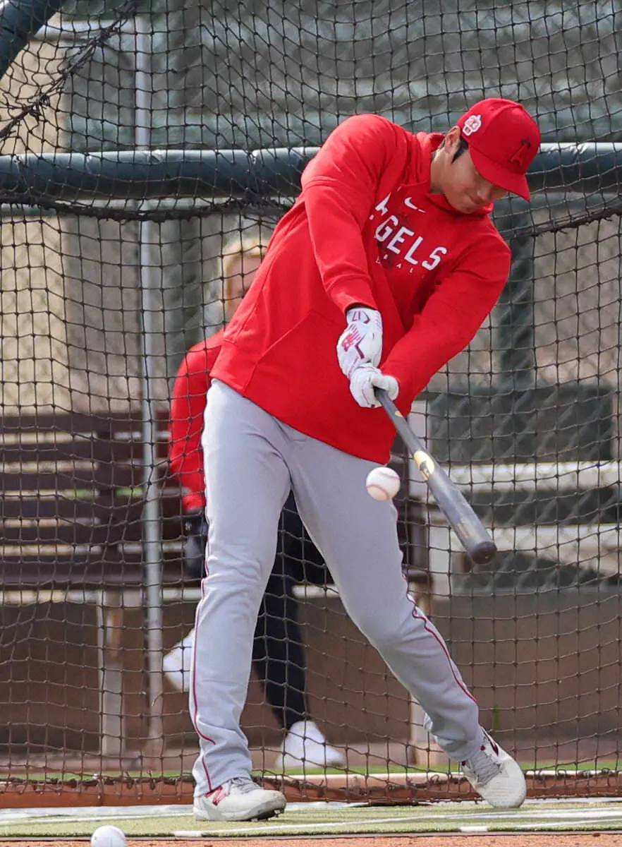 【画像・写真】エンゼルス大谷　35スイングで中堅から左方向に柵越え4本　メキシコ代表左腕とキャッチボールも