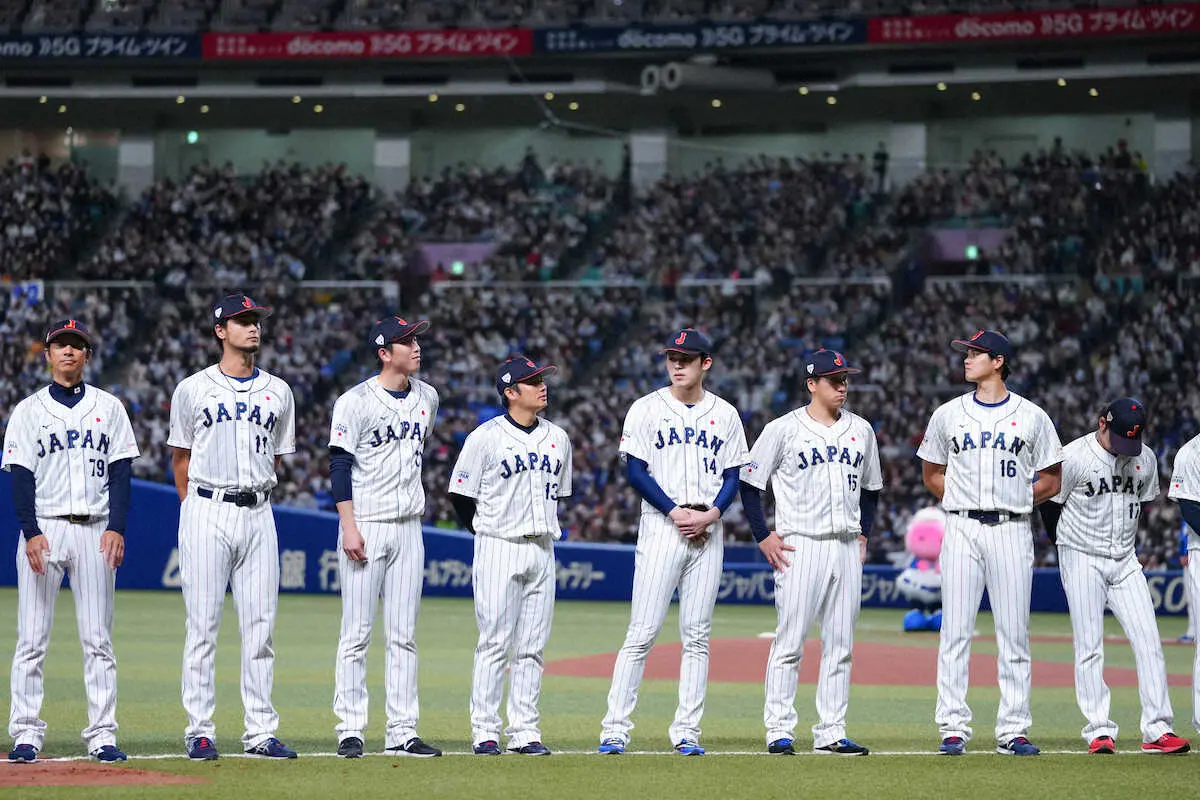 【画像・写真】侍・大勢　試合前セレモニーで大谷&朗希に挟まれて「僕だけ歓声がショボかった」