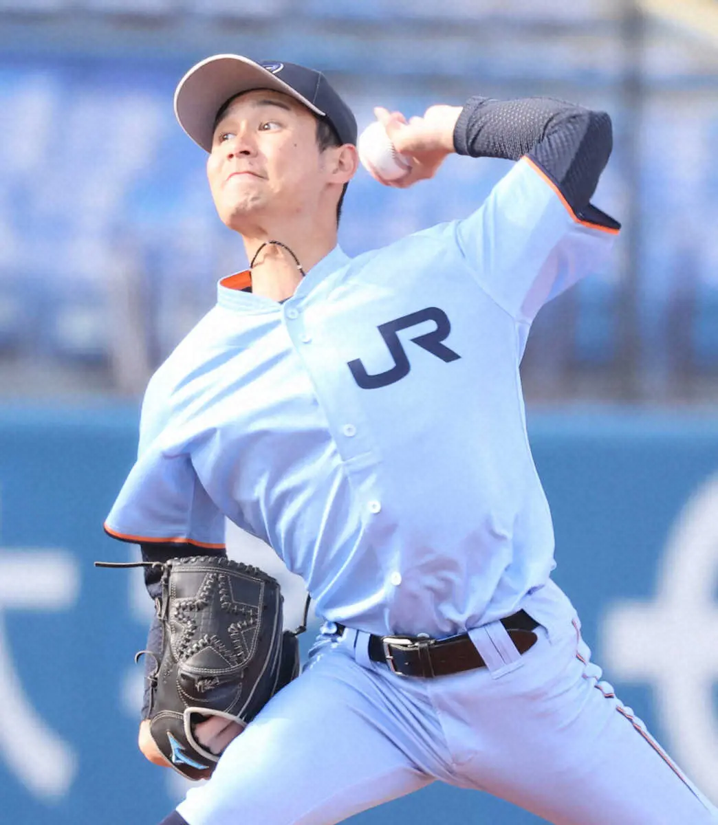 【画像・写真】JR西日本、終盤の集中打で快勝　粘投の花村「自分の役割はしっかりできたかな」