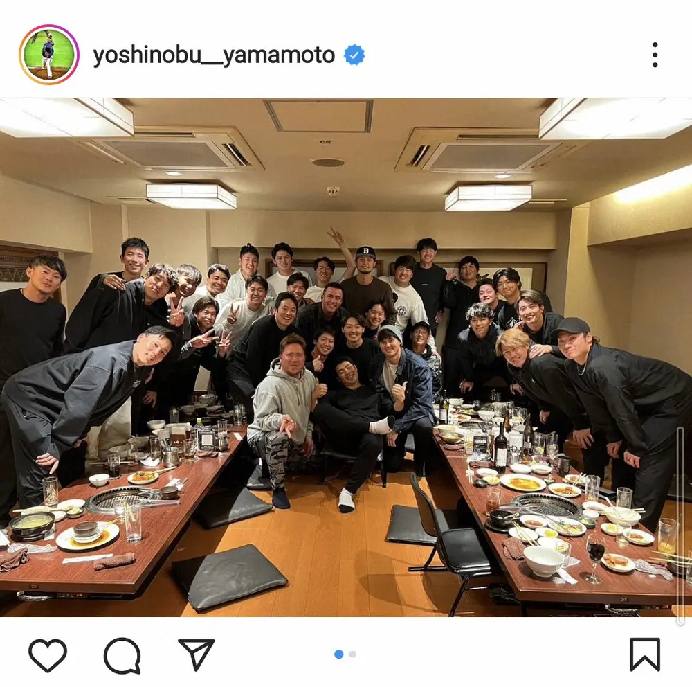 【画像・写真】侍・山本由伸　「最強なチームメイト」ダルビッシュ、大谷との3ショット披露し「世界一なりましょう！」