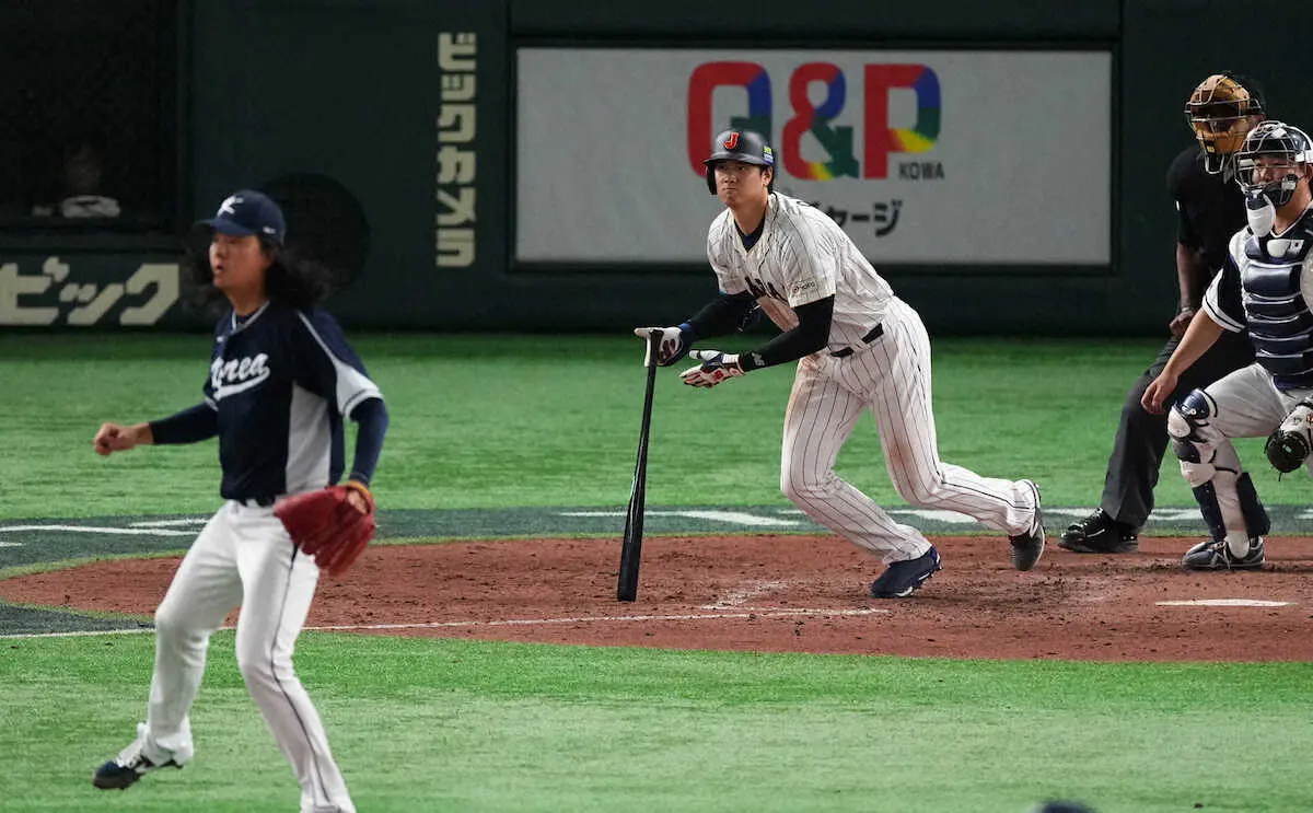 【画像・写真】大谷翔平　圧巻！投手交代直後、初見のフォークを右前適時打　解説の広島・新井監督「失礼しました」脱帽