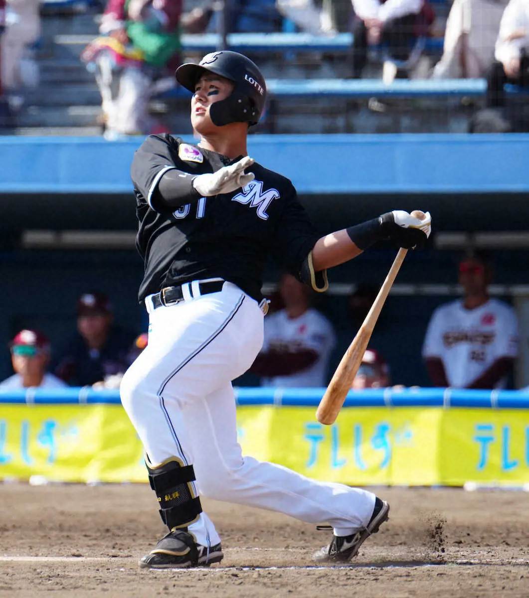 【画像・写真】明桜出身のロッテ・山口がOP戦1号　「いい状態なので何も考えず」　2月からの対外試合含め計13戦6発