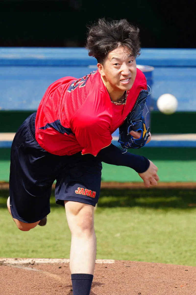 【画像・写真】侍・大勢　硬いマウンドにびっくり「引っかかるボールが多かった。考えすぎずに投げていきたい」