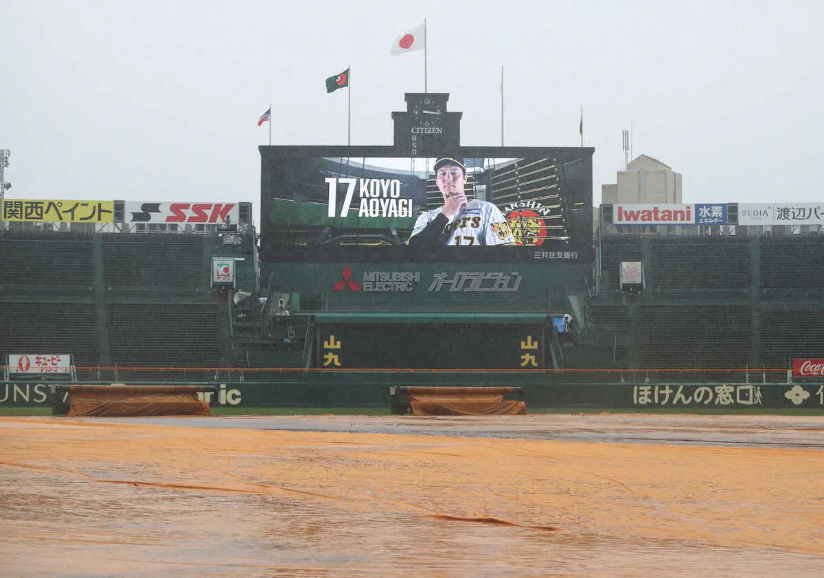 【画像・写真】雨の甲子園　初回から阪神園芸が出動！！虎党から拍手、中断20分で試合再開