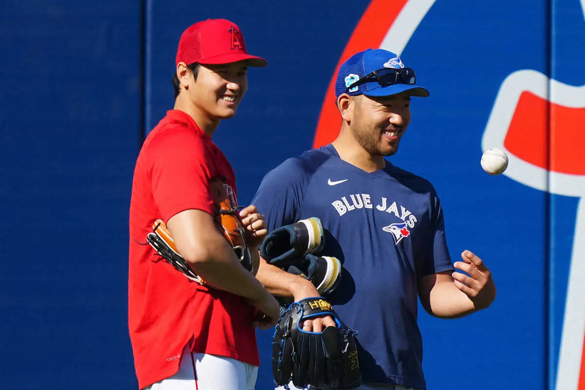 【画像・写真】ブルージェイズ菊池　登板前日にキャッチボールなどで調整　日本時間10日、大谷と通算8試合目の対決