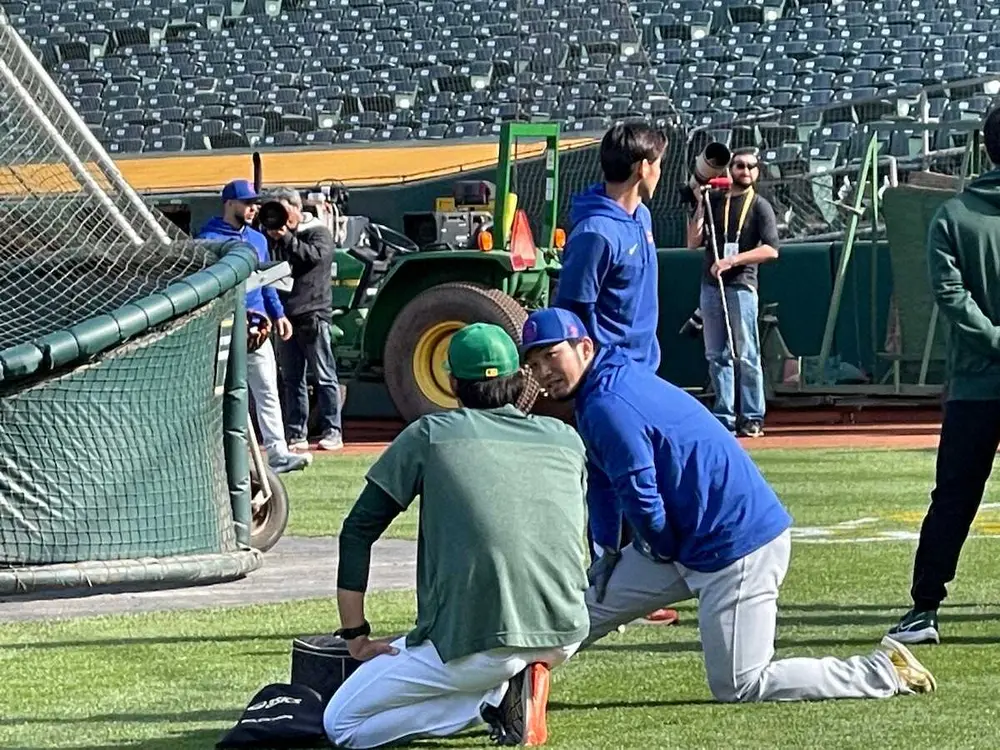 【画像・写真】誠也と藤浪の“同級生コンビ”が再会　アスレチックスVSカブス試合前に　誠也は4番・右翼で出場