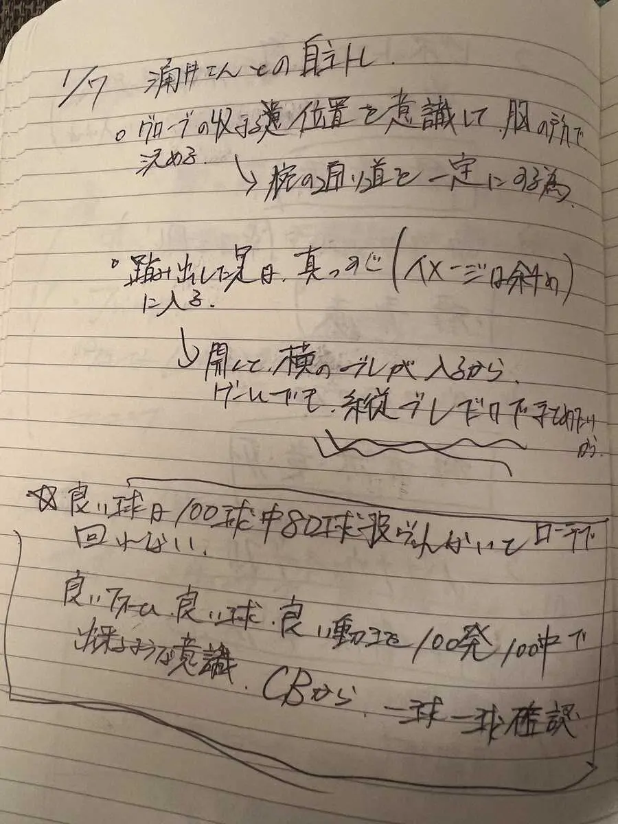 【画像・写真】巨人・横川　中日・涌井からのフォーム助言を記したノートが力に