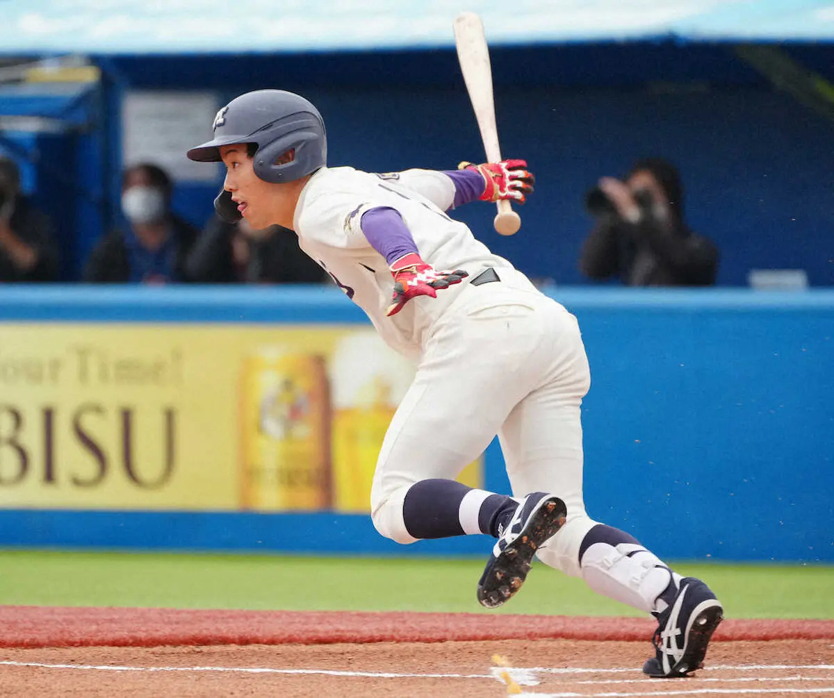 【画像・写真】イチロー級タイム出た！　スカウトも驚き「五十幡クラス」　明大・飯森太慈が6試合で6盗塁と走りまくり