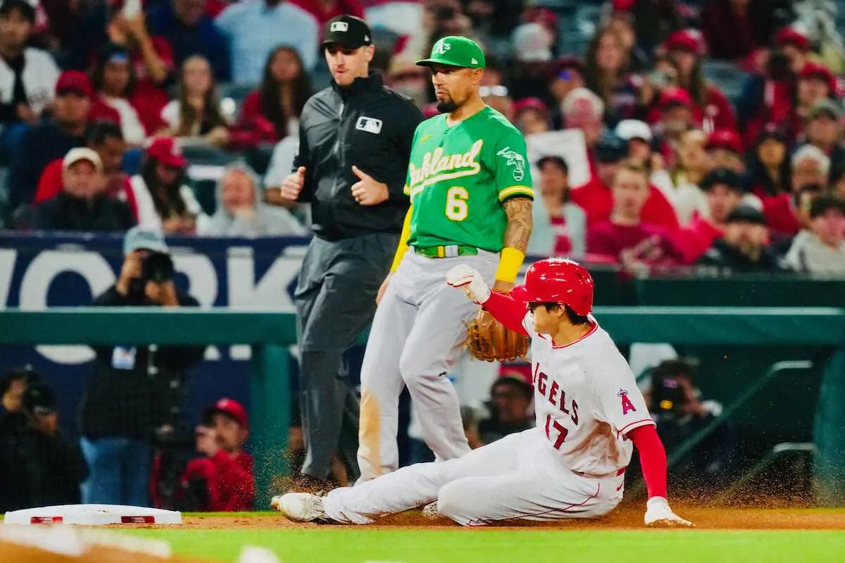 【画像・写真】大谷翔平　足で魅せた！5回に強肩捕手から二盗、三盗成功、1イニング2盗塁は2年ぶり