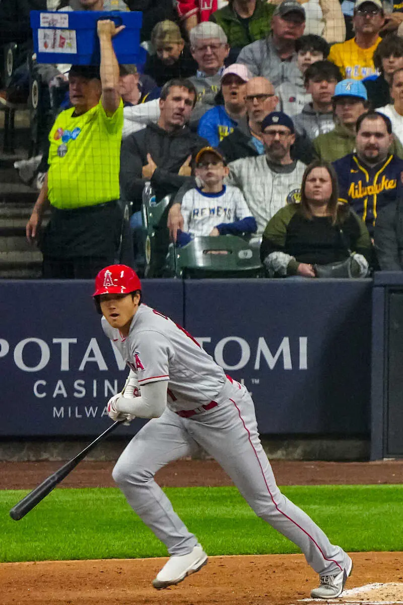 【画像・写真】エンゼルス・大谷　初ミルウォーキーで時速180キロの安打　 5・4次回登板でヌートバーと対戦へ