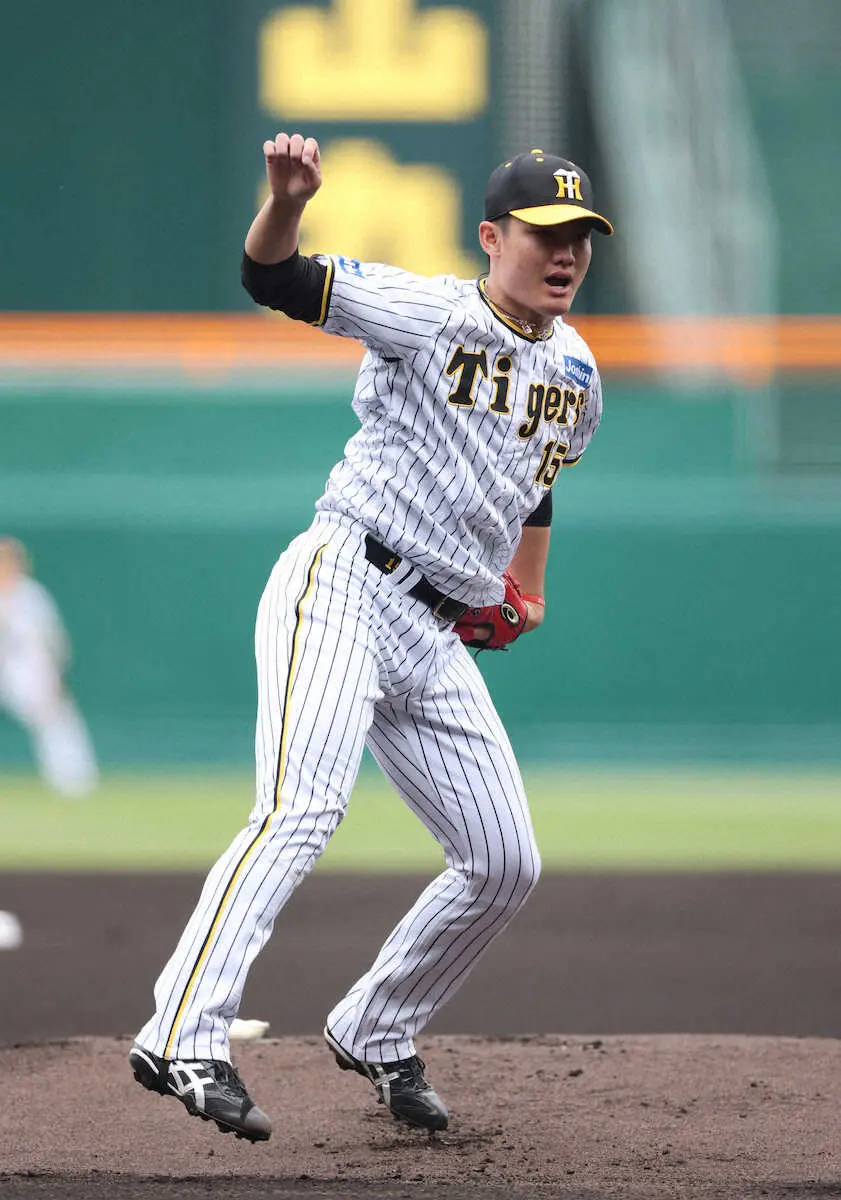 【画像・写真】阪神　先発西純は5回11安打4失点も2勝目　大量援護に「野手のみなさんに勝たせてもらった」