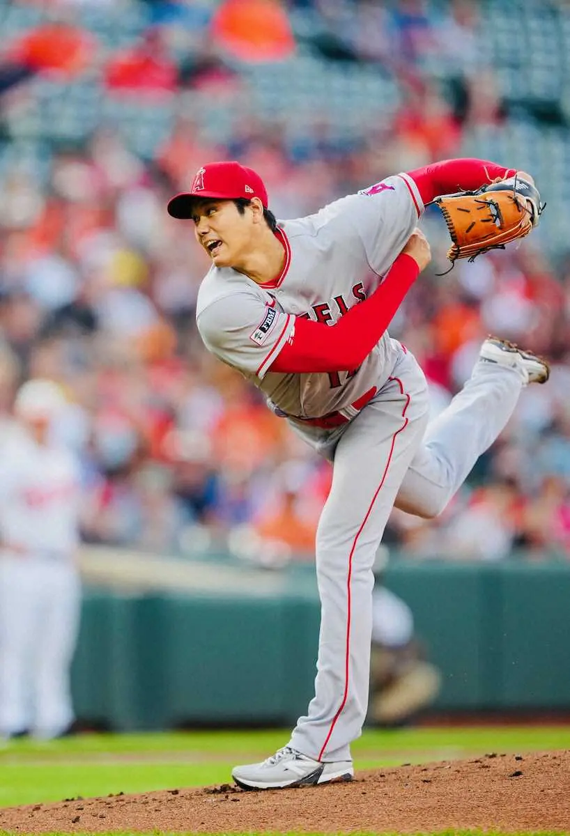 【画像・写真】＜オリオールズ・エンゼルス＞力投する大谷（撮影・会津　智海）