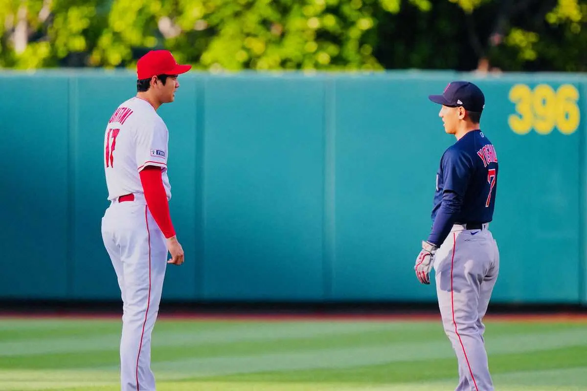 【画像・写真】【吉田正尚と一問一答】「近況報告というか、そんな感じ」試合前に大谷翔平と談笑　今季17度目マルチ