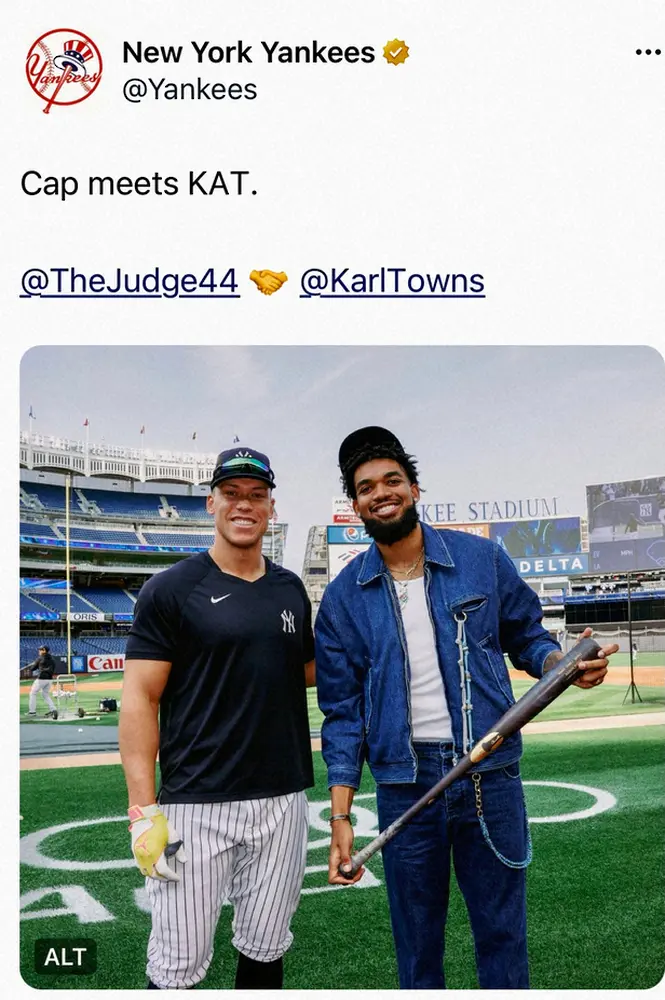 【画像・写真】「ジャッジより背が高い人初めて見た」ヤンキース・ジャッジと笑顔で2ショットに収まったスーパースター