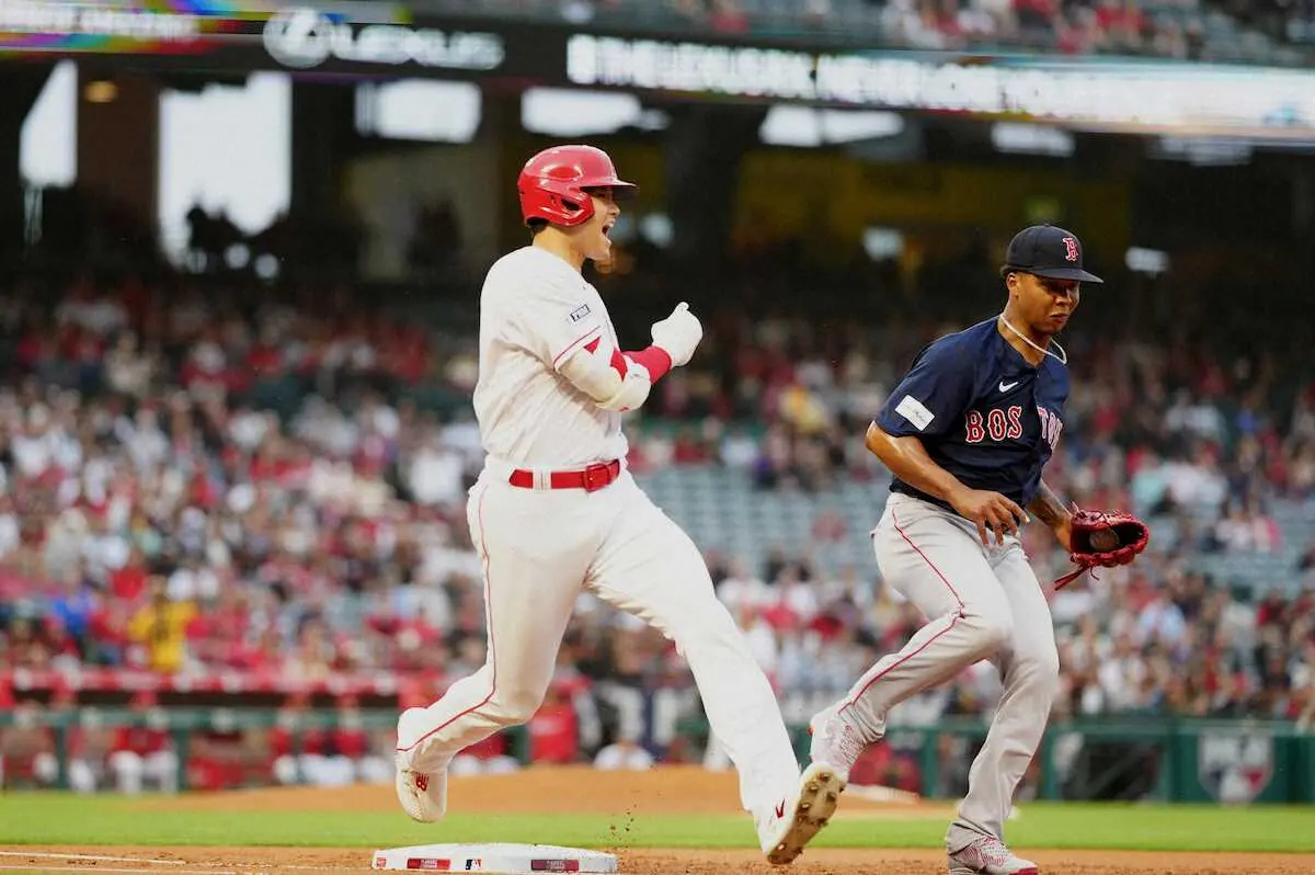 【画像・写真】大谷翔平　2試合ぶり激走内野安打！「アラレちゃんポーズ」も出た！　Rソックス吉田と“侍対決”第2R