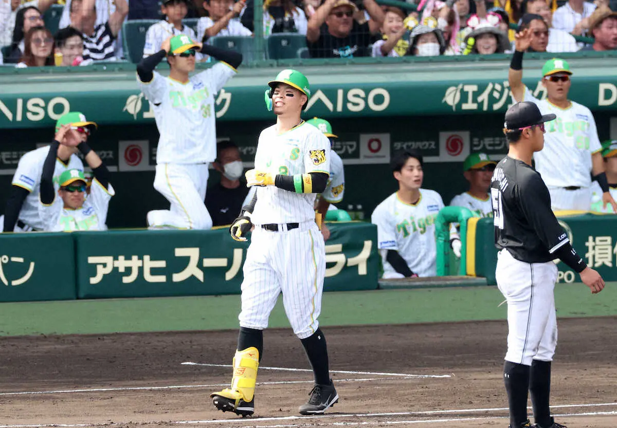 【画像・写真】いったで！と思ったら大ファウル　阪神・佐藤輝「ファウルのことはいいでしょ」朗希は「速い（笑い）」