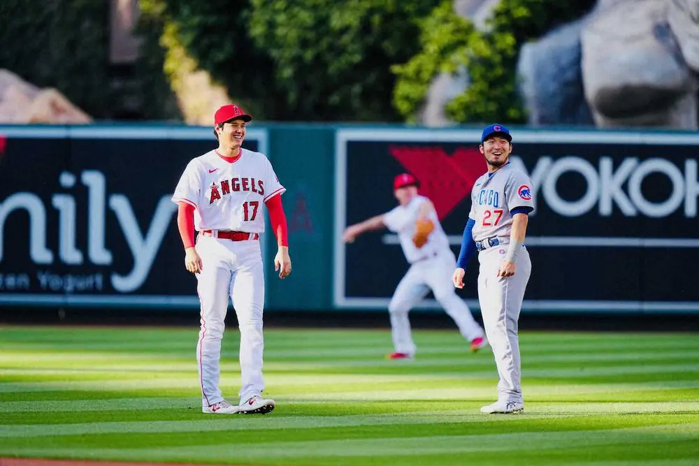【画像・写真】大谷がブルペンで40球を投げスプリットを入念にチェック　誠也はトラウトと感激の初対面