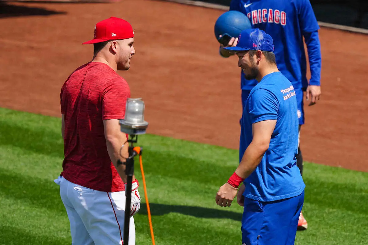 【画像・写真】カブス・誠也　憧れトラウトと初対面！復調マルチ安打　同学年の大谷を「ケチ谷と呼んでます」