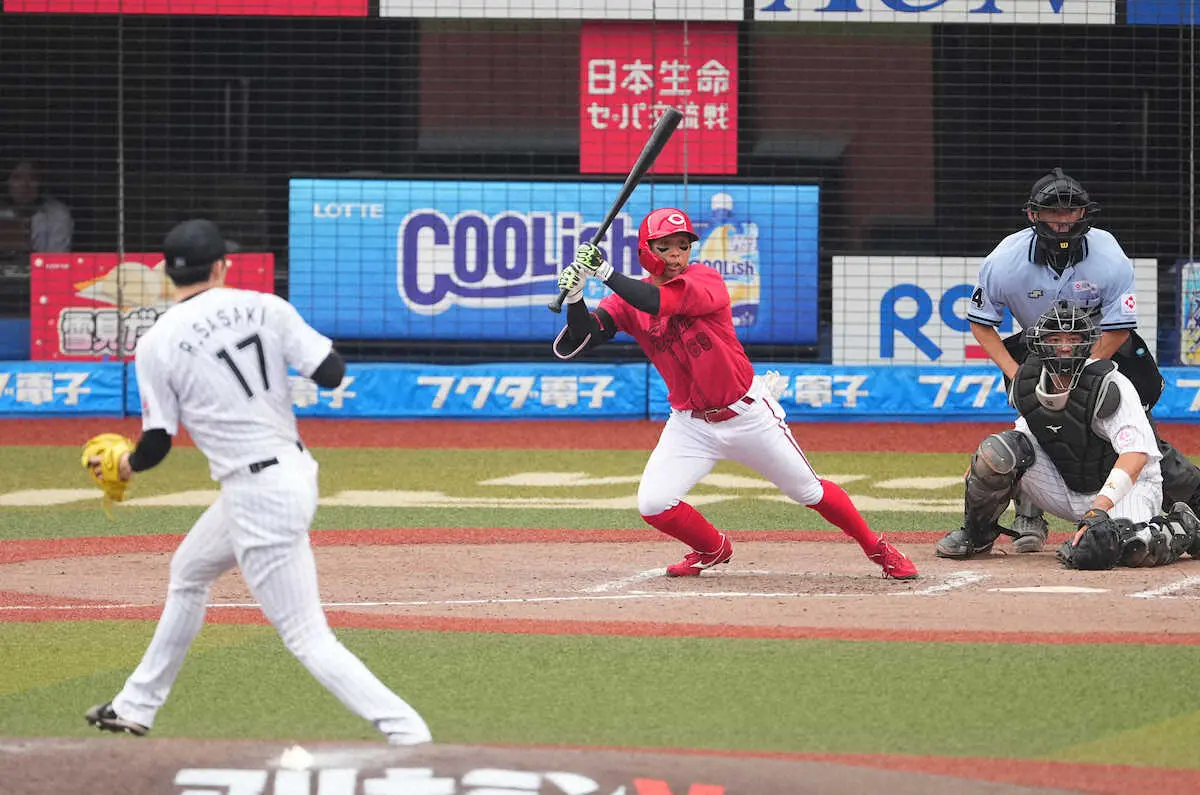 【画像・写真】「165キロをファウルした男」　広島・羽月が佐々木朗から2点適時打　「空振りだけはしないように」