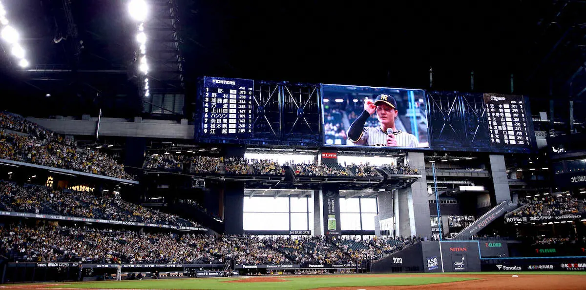 【画像・写真】交流戦＜日・神＞大型ビジョンに映し出された渡辺諒のヒーローインタビュー（撮影・高橋　茂夫）