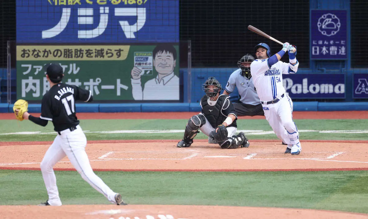 【画像・写真】DeNA・宮崎　2戦連発13号!ロッテ・朗希に今季初被弾浴びせた「完全に風です。まぐれです」