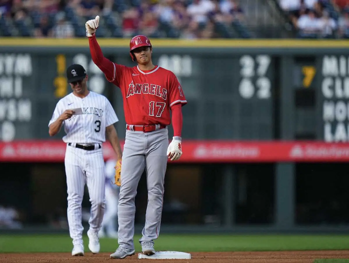 【画像・写真】大谷翔平　3試合ぶり安打は186キロ超速二塁打！　自身が持つ球団記録更新、ロード10戦連続長打
