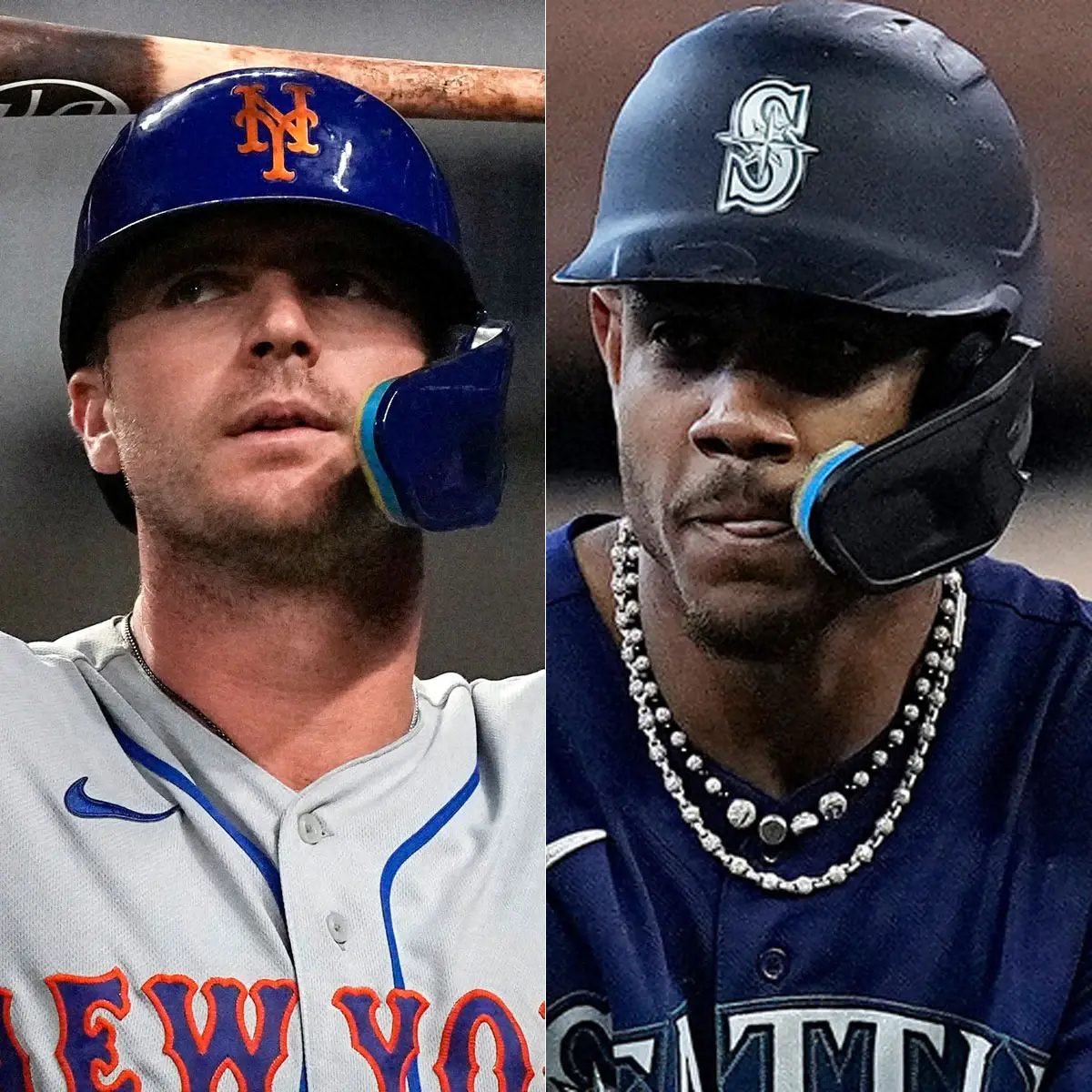 【画像・写真】メッツ・アロンソ（AP、左）とマリナーズ・ロドリゲス（AP）