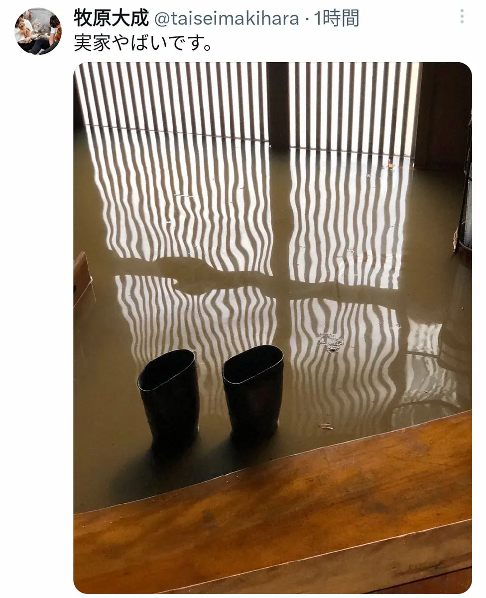 【画像・写真】ソフトバンク牧原大成が実家の大雨被害をツイート「やばいです」　米国の千賀滉大も心配「OMG…」