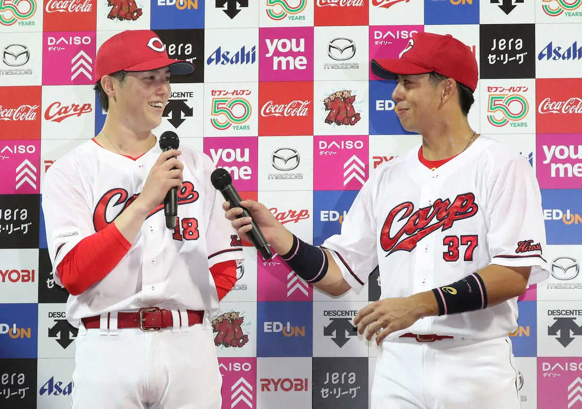 【画像・写真】【一問一答】決勝打の広島・野間　お立ち台で森下にイジられ“反撃”　場内の鯉党から笑い声も
