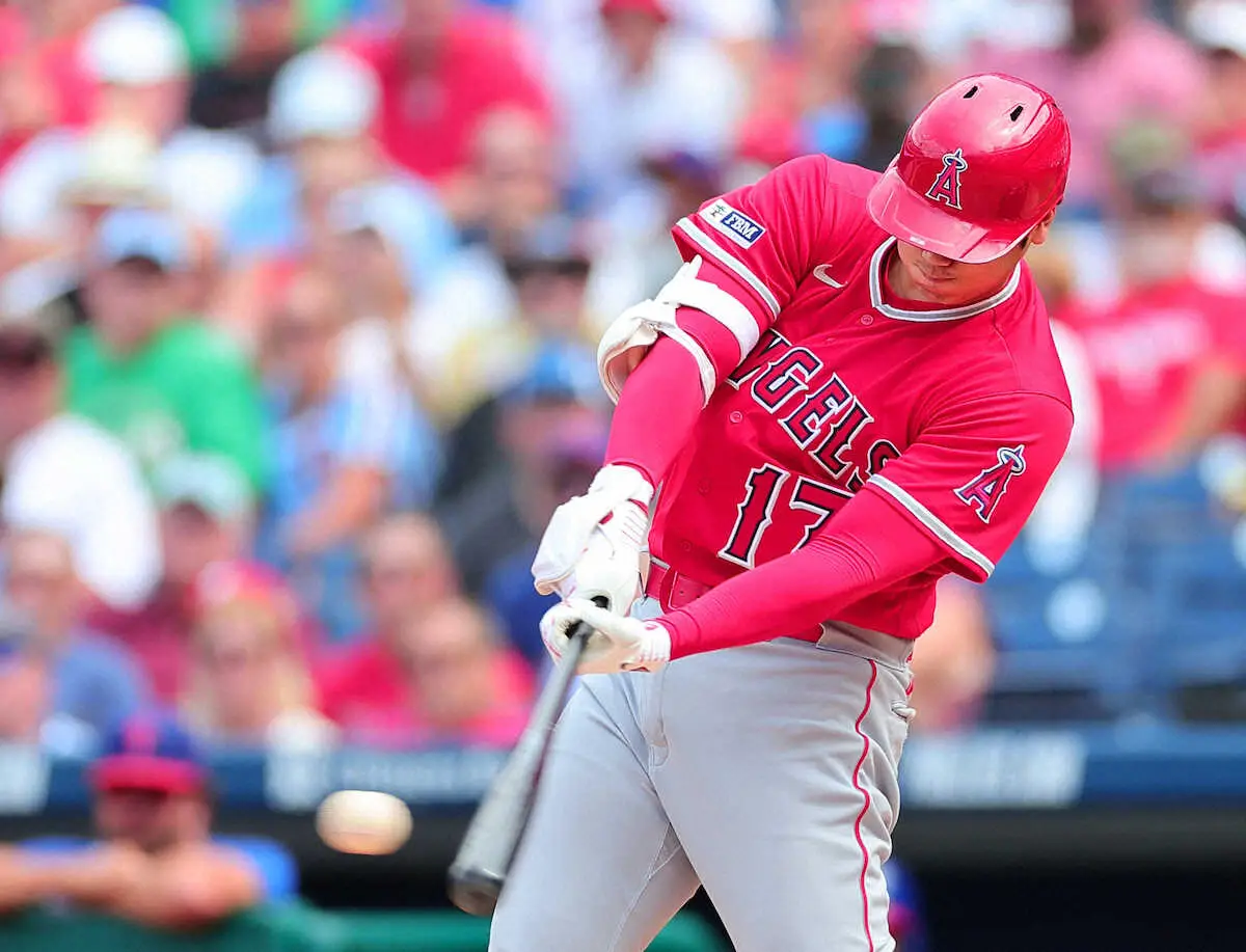 【画像・写真】＜フィリーズ・エンゼルス＞5回、適時打を放つ大谷（撮影・光山　貴大）