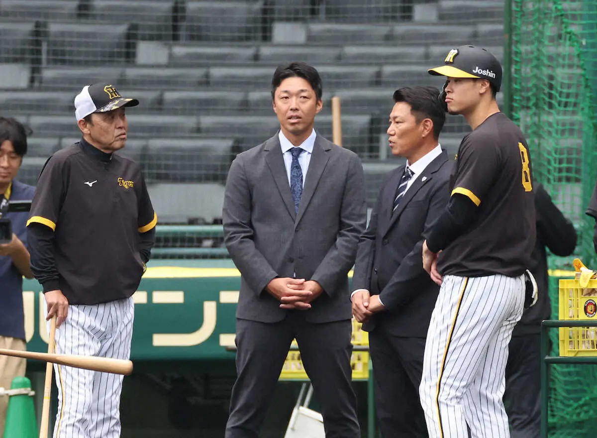 【画像・写真】侍・井端新監督が阪神にあいさつ　佐藤輝、岡田監督と3者対談も