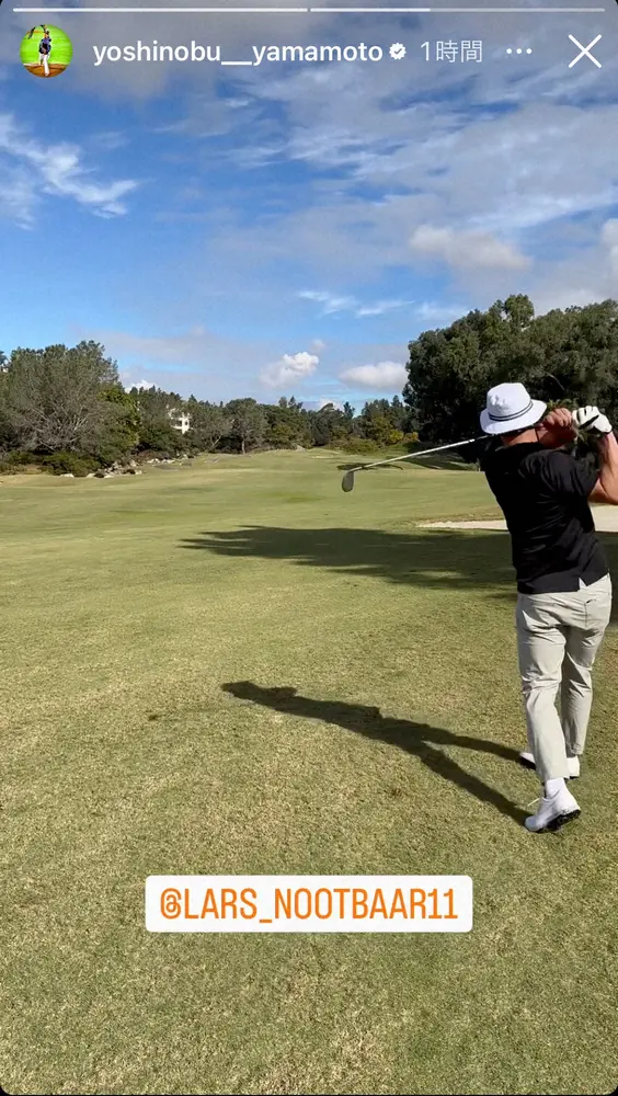 【画像・写真】オリ山本由伸＆ヌートバーが青空の下でゴルフ満喫「可愛すぎるだろ」「セントルイスへの勧誘か笑？」