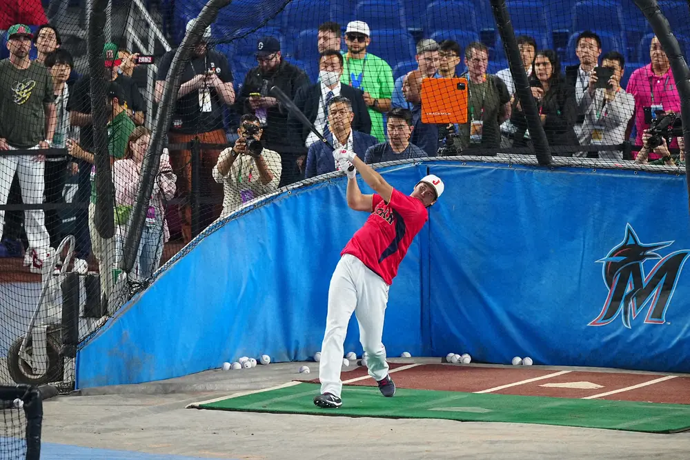 WBC準決勝メキシコ戦前の打撃練習で快音を放つ日本代表・大谷。海外