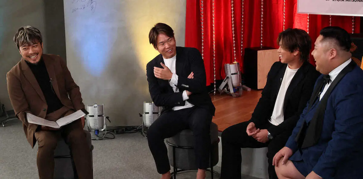 【画像・写真】阪神　西勇&梅野が番組収録に参加　2人の登場曲歌う光永亮太、Bigfumiと「コラボ」