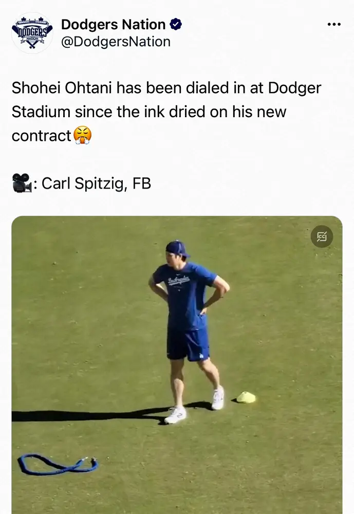 【画像・写真】大谷翔平が新天地の本拠地で自主トレ　米メディアが動画公開「自分の体を維持するために努力を惜しまない」