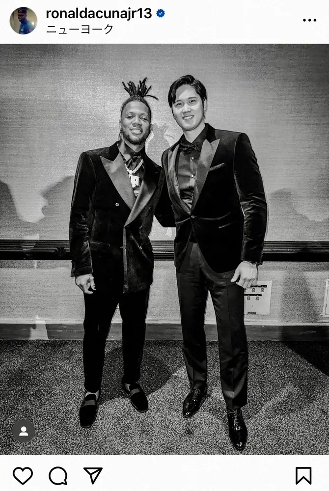 【画像・写真】最強の二人！アクーニャが大谷翔平との“MVPショット”をSNSに投稿「最高すぎ」「今年も頑張って」