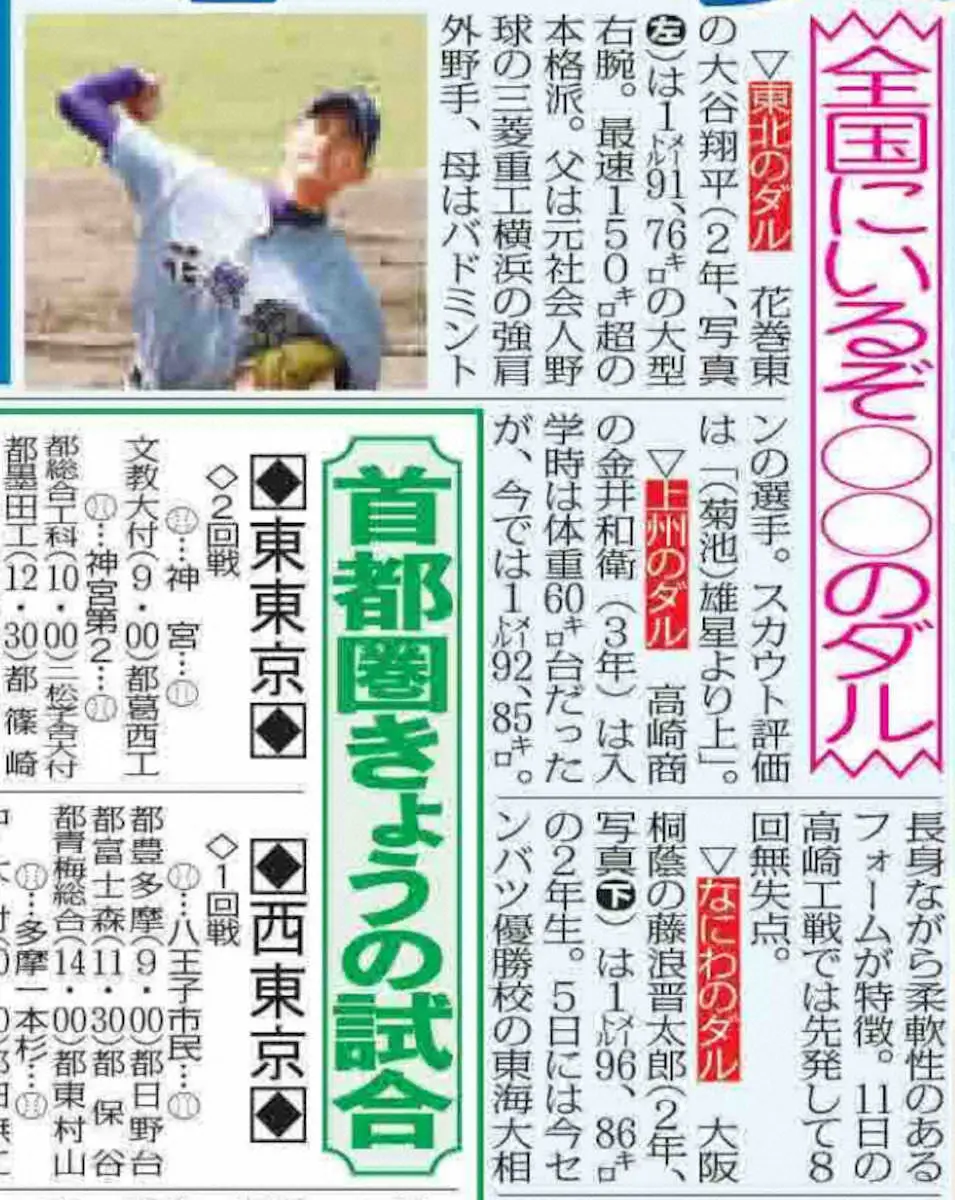 【画像・写真】2011年7月12日付けスポニチ紙面（スポニチに初めて登場した大谷）