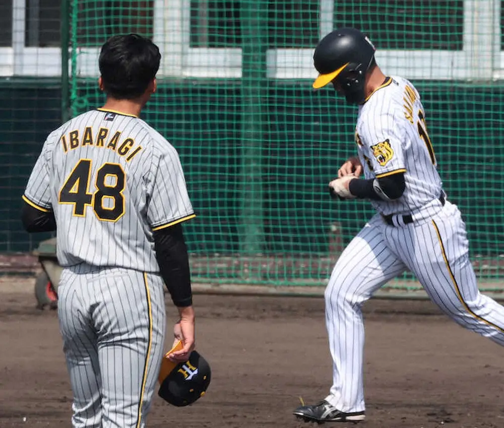 【画像・写真】阪神・坂本は痛がることもせず一塁へ　死球を当てた茨木へ先輩たちが見せた気遣い