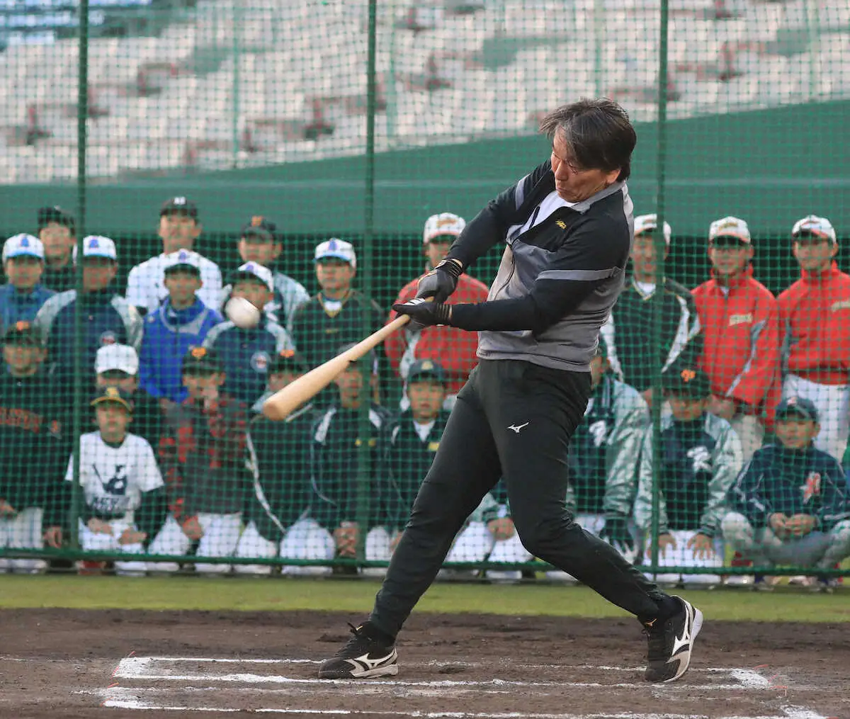 【画像・写真】巨人・松井臨時コーチがフリー打撃で実演　練習後に小学生30人相手に野球教室
