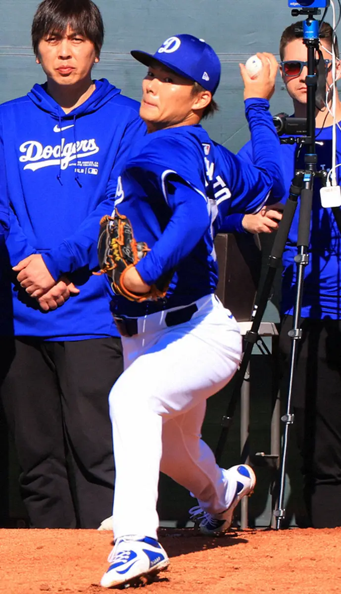 【画像・写真】ドジャース・山本由伸　安打性は1本のみ　初ライブBPで圧巻の28球　自己採点は「85点」