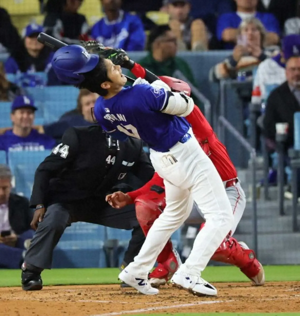 ドジャース・エンゼルス＞5回、四球で出塁するドジャース・大谷（撮影